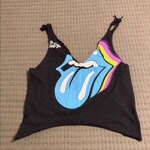 Black Tank Top with Blue and Pink Graphic